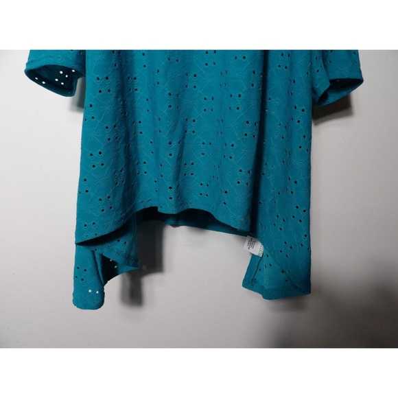 NY Collection Woman 2X Blouse Cold Shoulder Lace Cut Out Teal New Plus Vacay - Picture 3 of 12